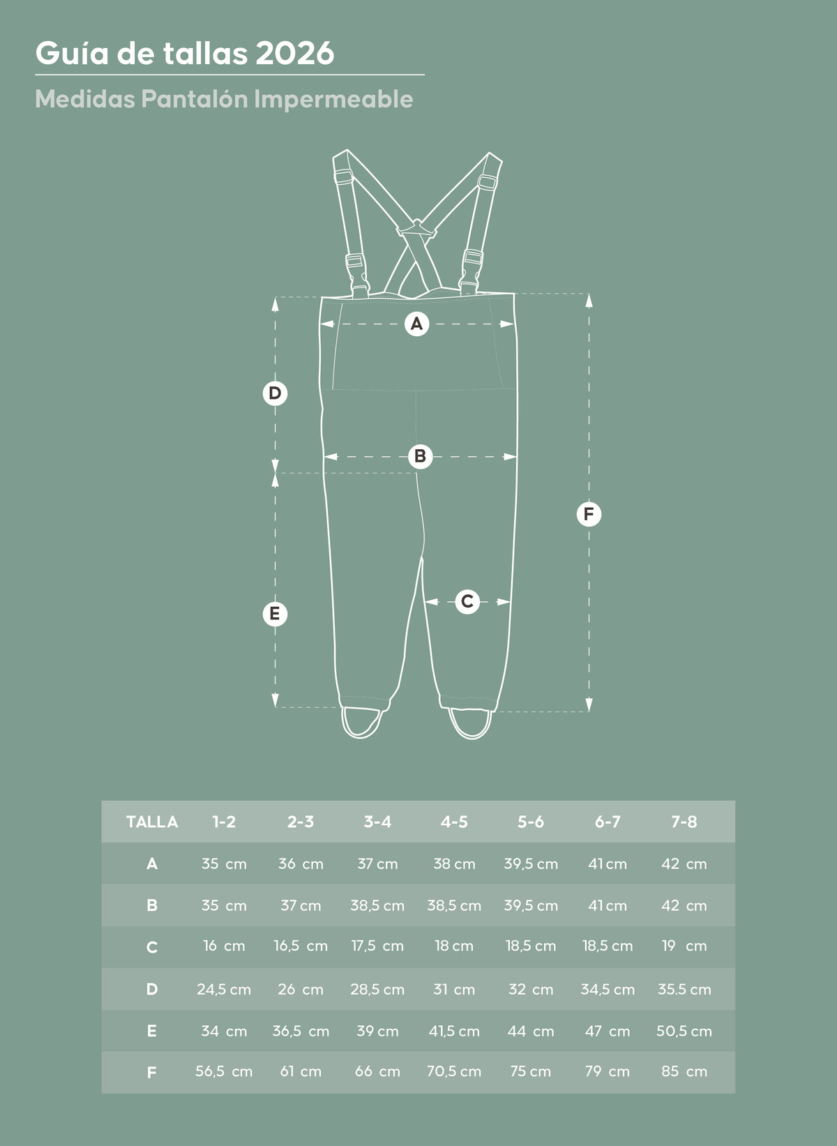 PANTALÓN JARDINERA IMPERMEABLE PARA NIÑOS NIÑAS VERDE